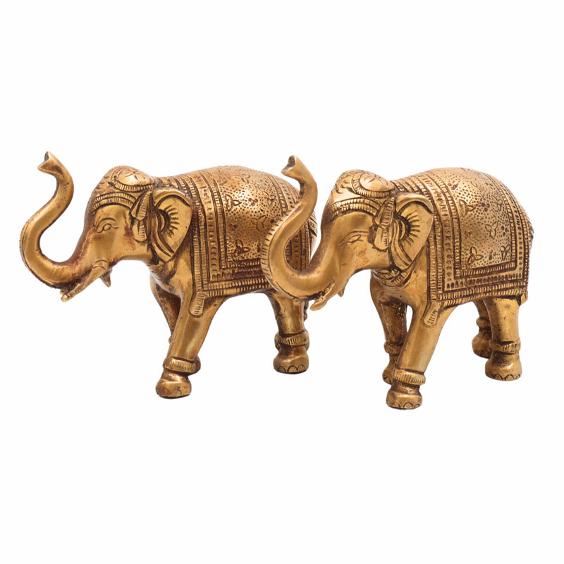 Handcrafted Brass Elephant Idol | Gaja Murti, Hasti, Airavata, Gajanan, Vinayaka Decorative Hathi Statue for Home, Temple & Feng Shui,Gold, 3.5 Inch, 1 Piece