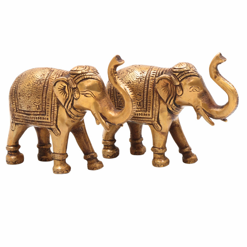Handcrafted Brass Elephant Idol | Gaja Murti, Hasti, Airavata, Gajanan, Vinayaka Decorative Hathi Statue for Home, Temple & Feng Shui,Gold, 3.5 Inch, 1 Piece