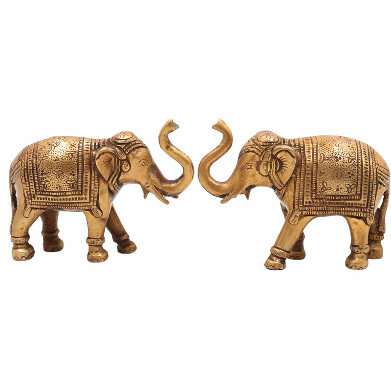 Handcrafted Brass Elephant Idol | Gaja Murti, Hasti, Airavata, Gajanan, Vinayaka Decorative Hathi Statue for Home, Temple & Feng Shui,Gold, 3.5 Inch, 1 Piece