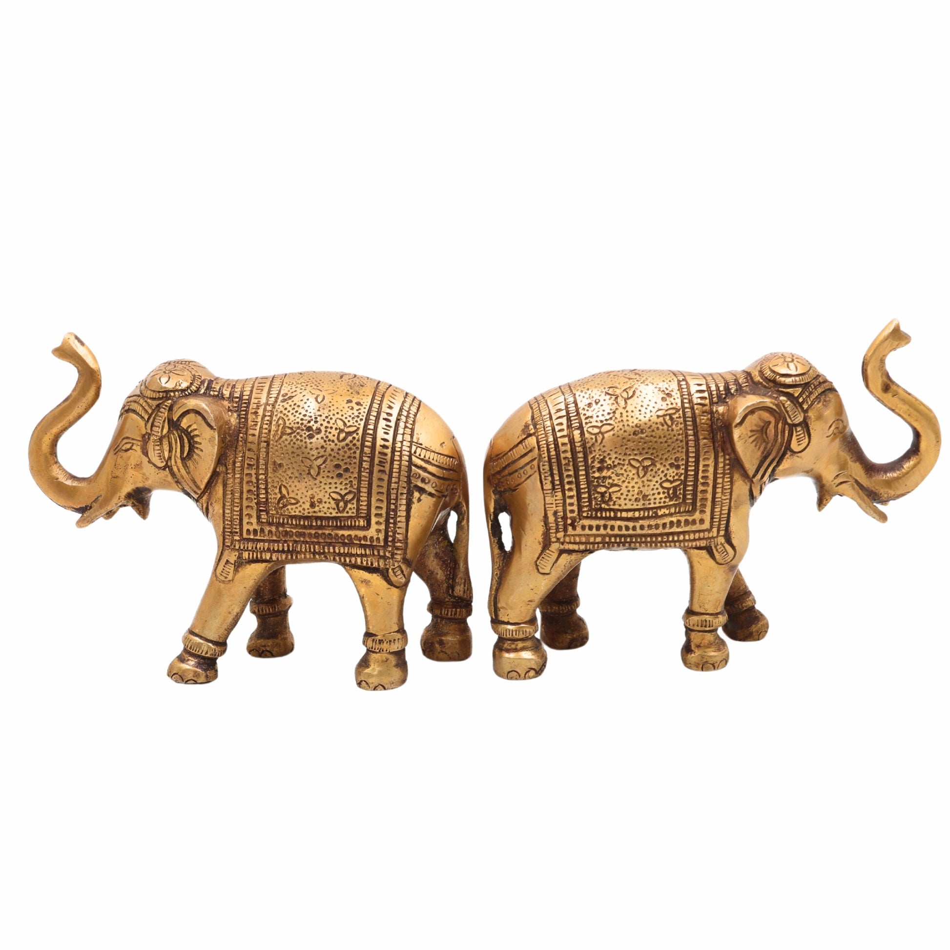 Handcrafted Brass Elephant Idol | Gaja Murti, Hasti, Airavata, Gajanan, Vinayaka Decorative Hathi Statue for Home, Temple & Feng Shui,Gold, 3.5 Inch, 1 Piece