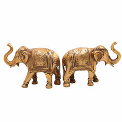 Handcrafted Brass Elephant Idol | Gaja Murti, Hasti, Airavata, Gajanan, Vinayaka Decorative Hathi Statue for Home, Temple & Feng Shui,Gold, 3.5 Inch, 1 Piece