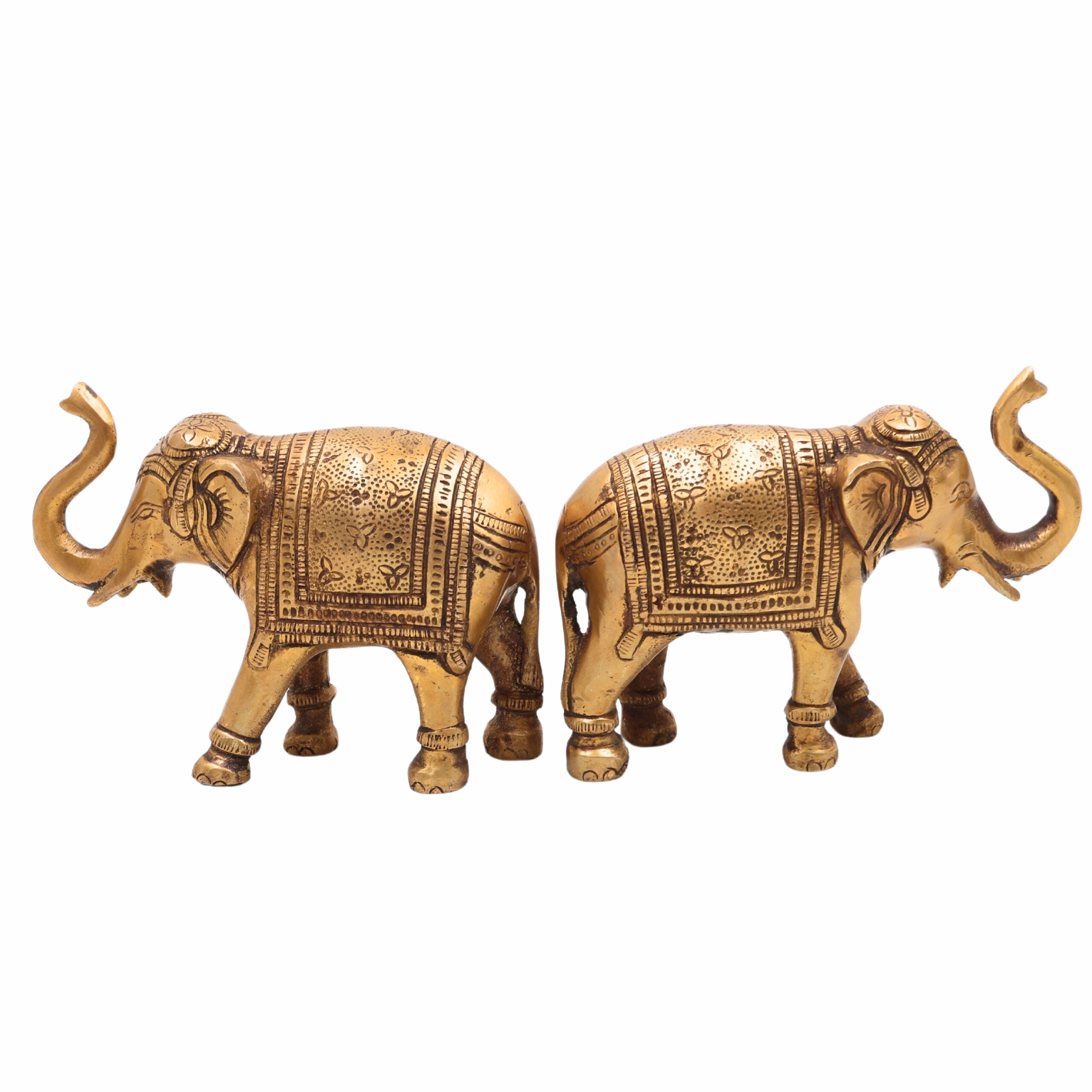 Handcrafted Brass Elephant Idol | Gaja Murti, Hasti, Airavata, Gajanan, Vinayaka Decorative Hathi Statue for Home, Temple & Feng Shui,Gold, 3.5 Inch, 1 Piece