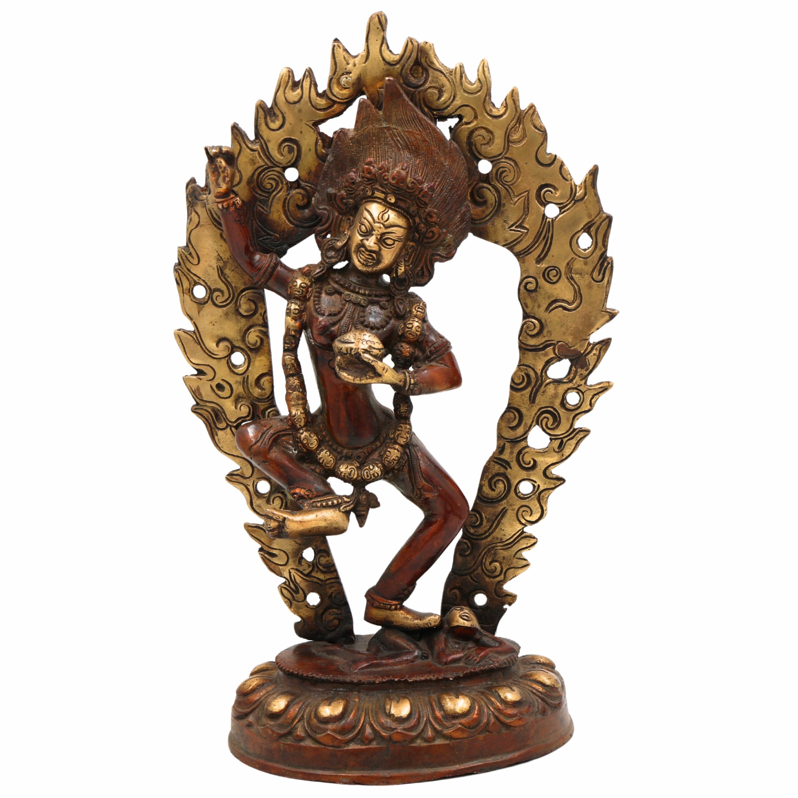 Brass Kapali Kali Idol – Guhya Mahakali Buddhist Tantra Devi | Shamshan Yogini Kali Statue for Puja, Home Decor & Spiritual Altar,Brown, 13.5 Inch, 1 Piece