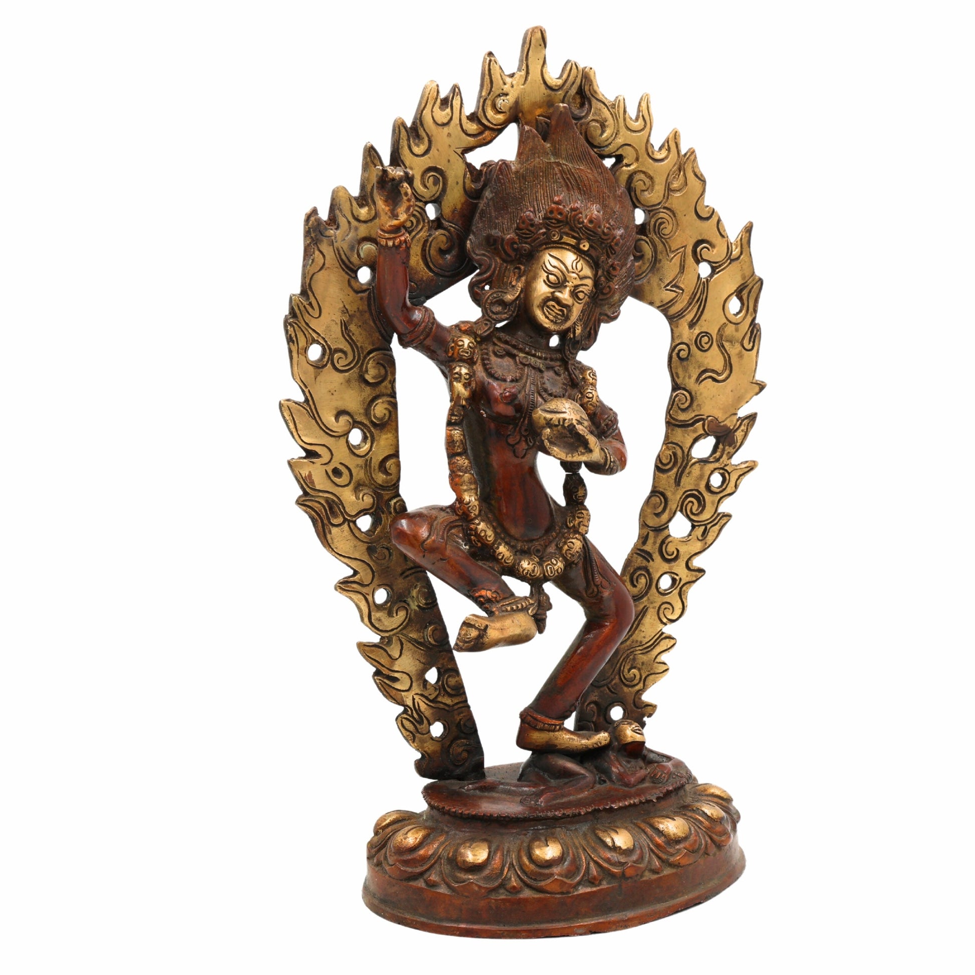 Brass Kapali Kali Idol – Guhya Mahakali Buddhist Tantra Devi | Shamshan Yogini Kali Statue for Puja, Home Decor & Spiritual Altar,Brown, 13.5 Inch, 1 Piece