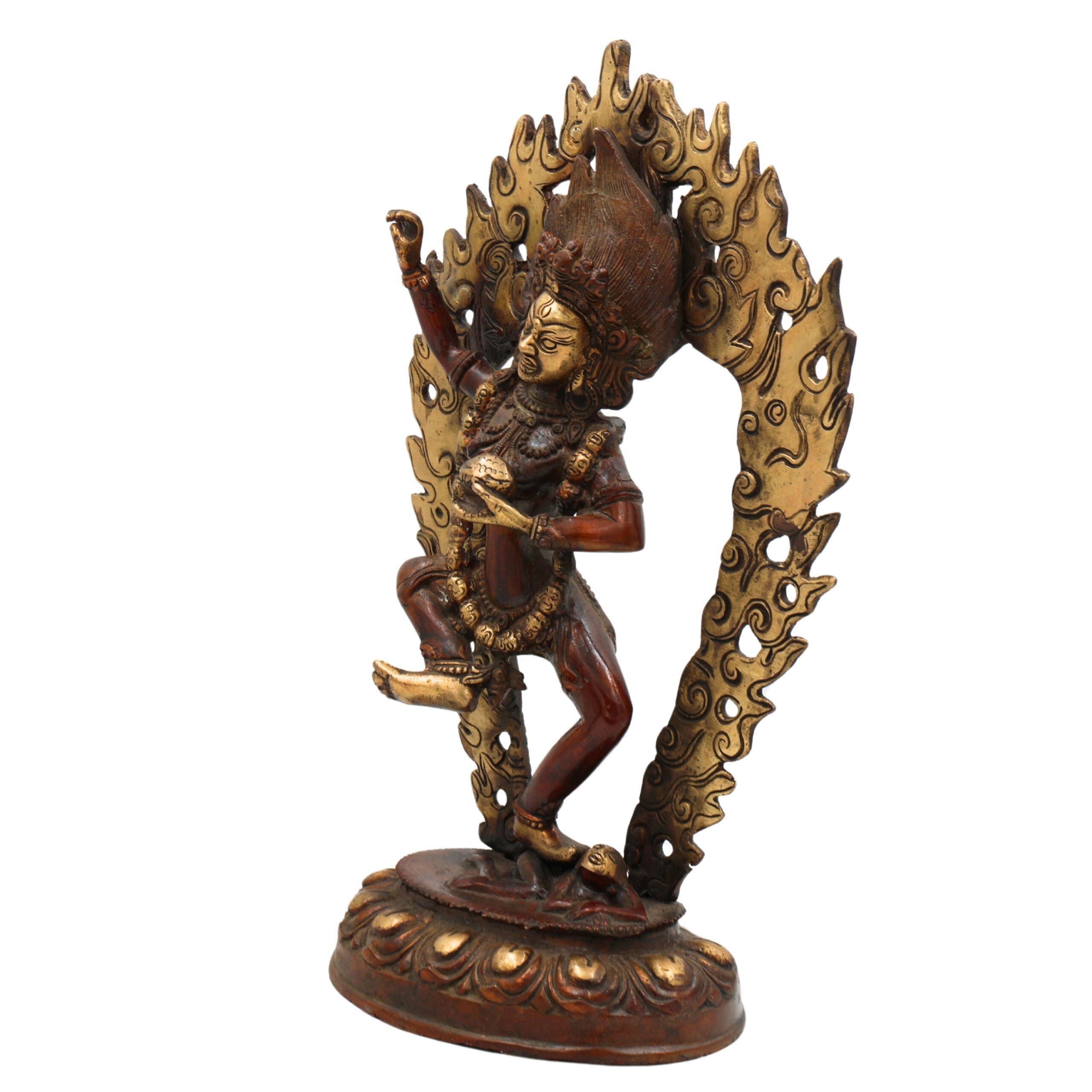 Brass Kapali Kali Idol – Guhya Mahakali Buddhist Tantra Devi | Shamshan Yogini Kali Statue for Puja, Home Decor & Spiritual Altar,Brown, 13.5 Inch, 1 Piece