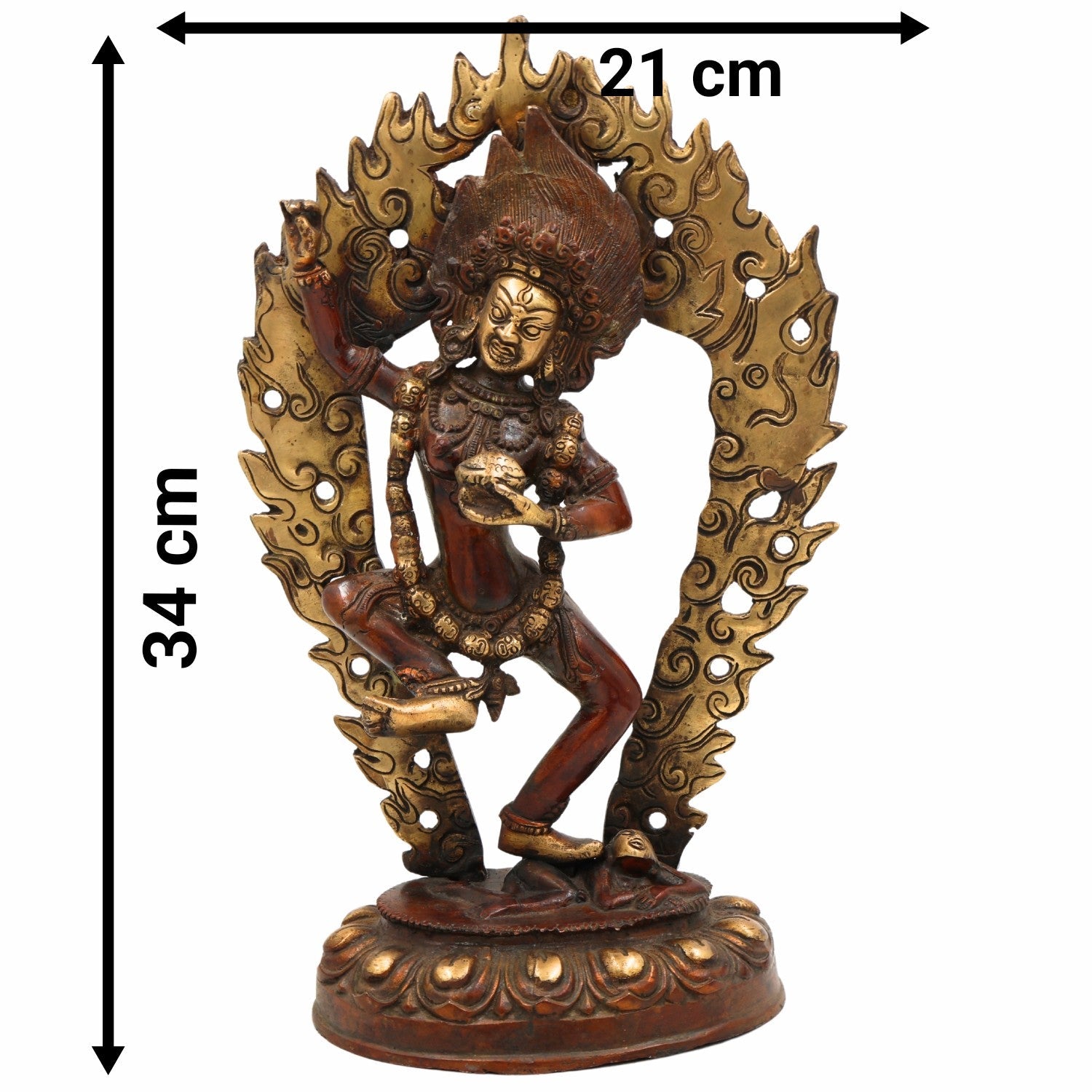 Brass Kapali Kali Idol – Guhya Mahakali Buddhist Tantra Devi | Shamshan Yogini Kali Statue for Puja, Home Decor & Spiritual Altar,Brown, 13.5 Inch, 1 Piece