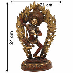 Brass Kapali Kali Idol – Guhya Mahakali Buddhist Tantra Devi | Shamshan Yogini Kali Statue for Puja, Home Decor & Spiritual Altar,Brown, 13.5 Inch, 1 Piece