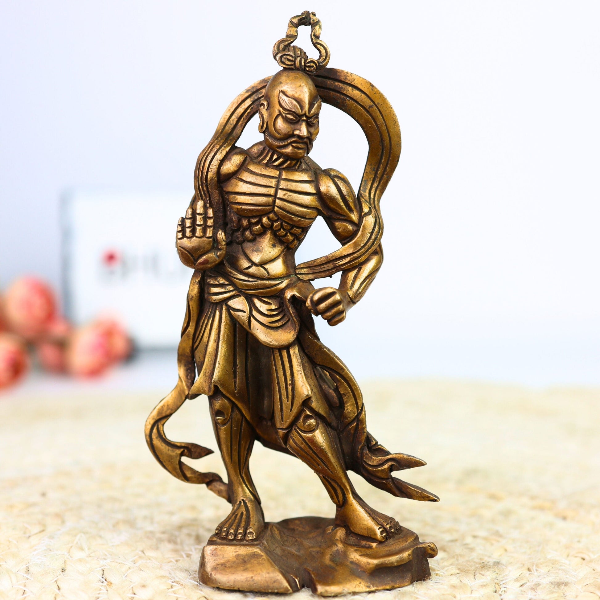 Brass Chinese Heng Ha Idol, Feng Shui Guardian Lions | Peetal Pital Ashtadhatu Murti Moorti Statue Vigraha for Puja, Home Decor & Gifts,Gold, 6.5 Inch, 1 Piece