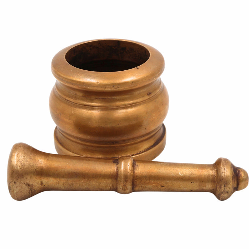 Brass Mortar & Pestle, Sil-batta, Peetal Okhal Aur Moosal, Ayurvedic Spice Grinder, Brass Herbal Grinder, Traditional Indian Kitchen Tool, Vintage Okhalee, 700g,Gold, 2 Inch, 1 Piece