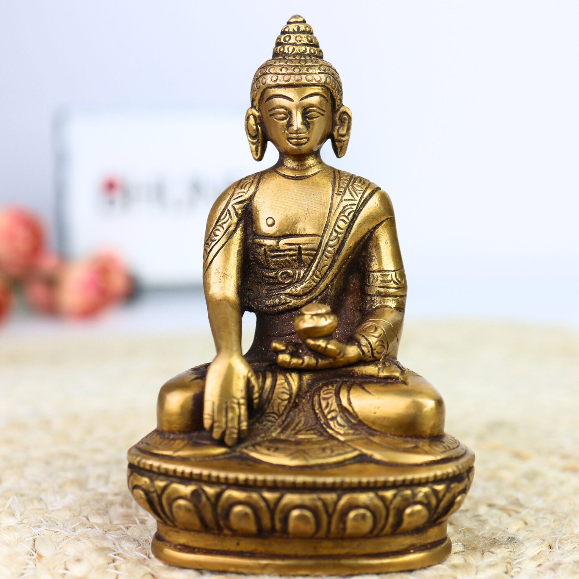 Brass Buddha Idol | Gautam Buddha Murti | Budha Graha Vigraha | Peetal Pittal Buddha Statue for Home Decor, Pooja, Meditation & Vastu,Gold, 4.5 Inch, 1 Piece