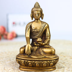Brass Buddha Idol | Gautam Buddha Murti | Budha Graha Vigraha | Peetal Pittal Buddha Statue for Home Decor, Pooja, Meditation & Vastu,Gold, 4.5 Inch, 1 Piece