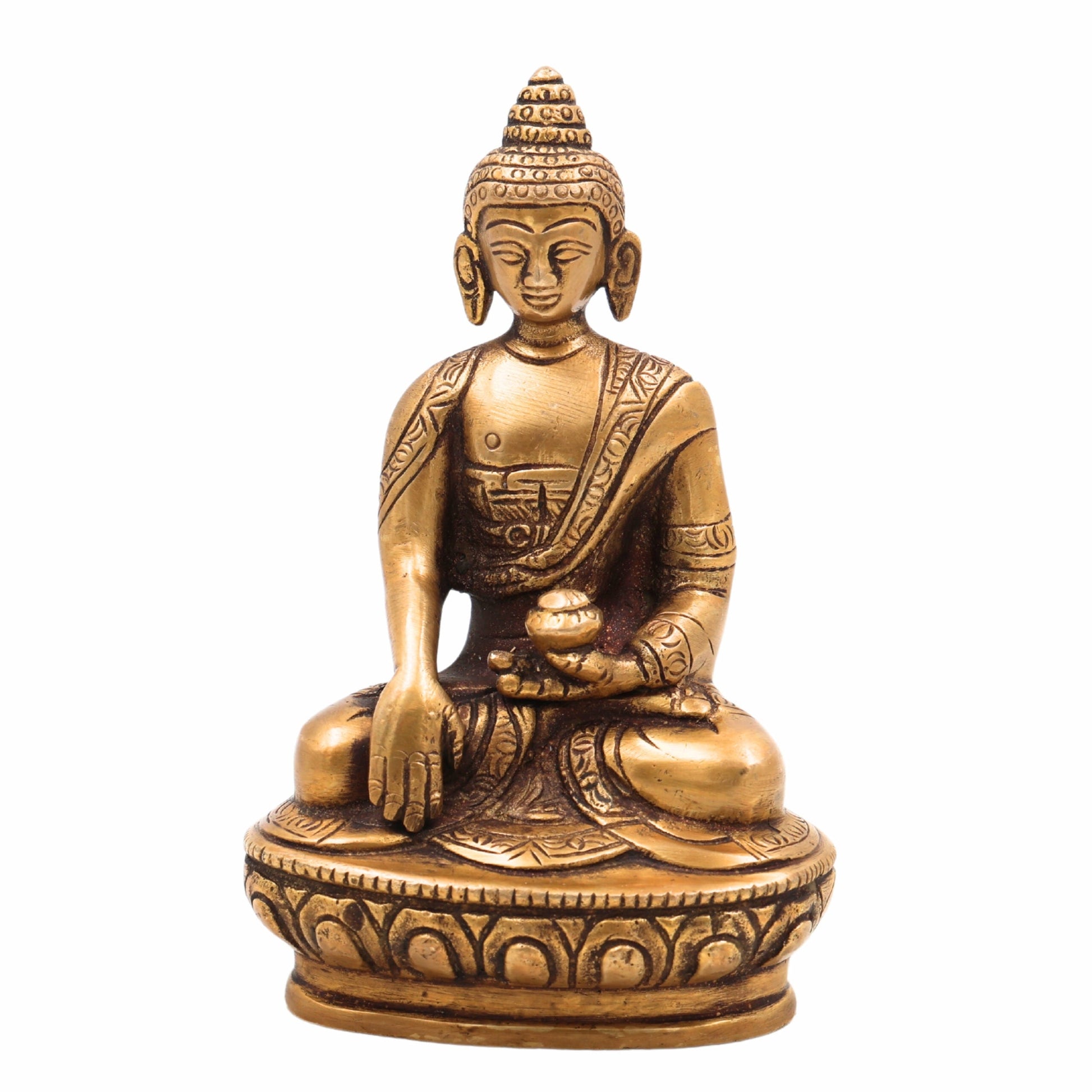 Brass Buddha Idol | Gautam Buddha Murti | Budha Graha Vigraha | Peetal Pittal Buddha Statue for Home Decor, Pooja, Meditation & Vastu,Gold, 4.5 Inch, 1 Piece