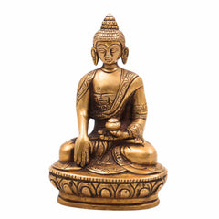 Brass Buddha Idol | Gautam Buddha Murti | Budha Graha Vigraha | Peetal Pittal Buddha Statue for Home Decor, Pooja, Meditation & Vastu,Gold, 4.5 Inch, 1 Piece