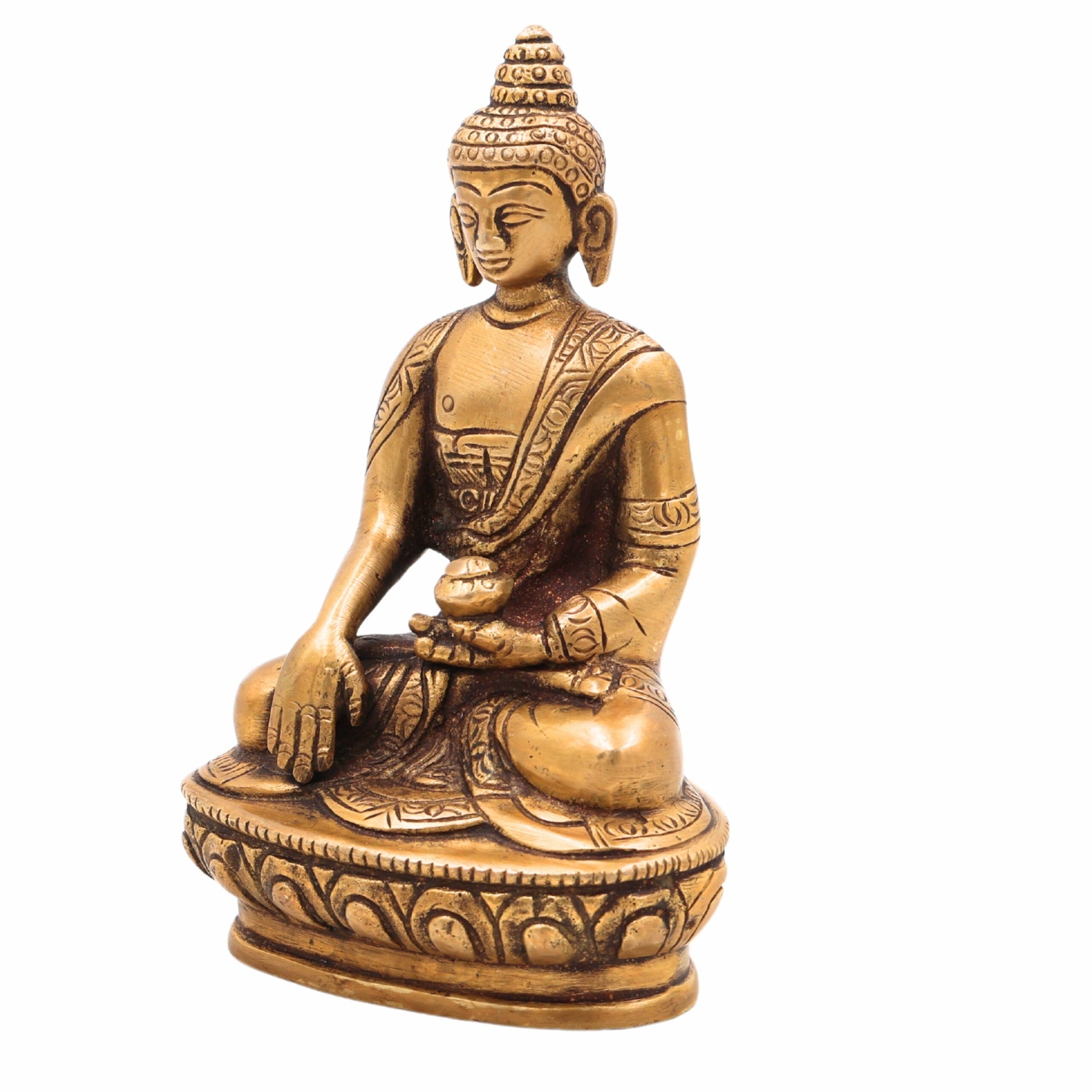 Brass Buddha Idol | Gautam Buddha Murti | Budha Graha Vigraha | Peetal Pittal Buddha Statue for Home Decor, Pooja, Meditation & Vastu,Gold, 4.5 Inch, 1 Piece