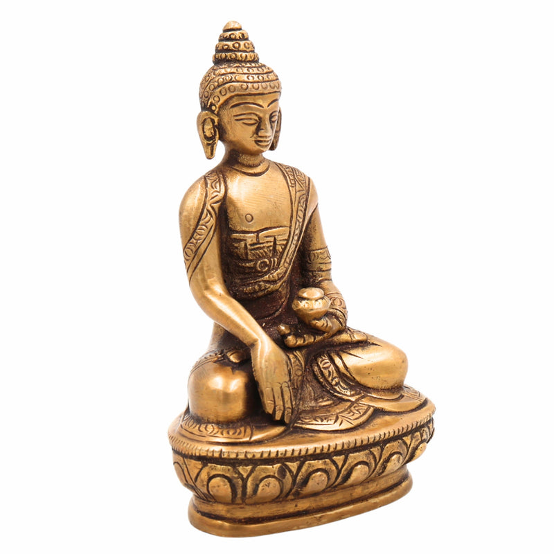 Brass Buddha Idol | Gautam Buddha Murti | Budha Graha Vigraha | Peetal Pittal Buddha Statue for Home Decor, Pooja, Meditation & Vastu,Gold, 4.5 Inch, 1 Piece