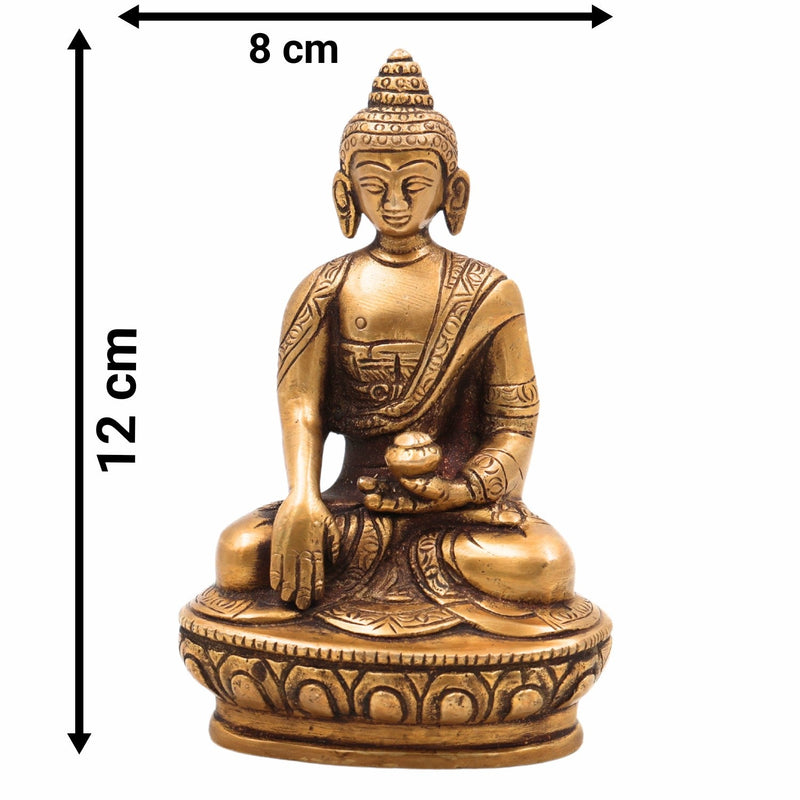 Brass Buddha Idol | Gautam Buddha Murti | Budha Graha Vigraha | Peetal Pittal Buddha Statue for Home Decor, Pooja, Meditation & Vastu,Gold, 4.5 Inch, 1 Piece