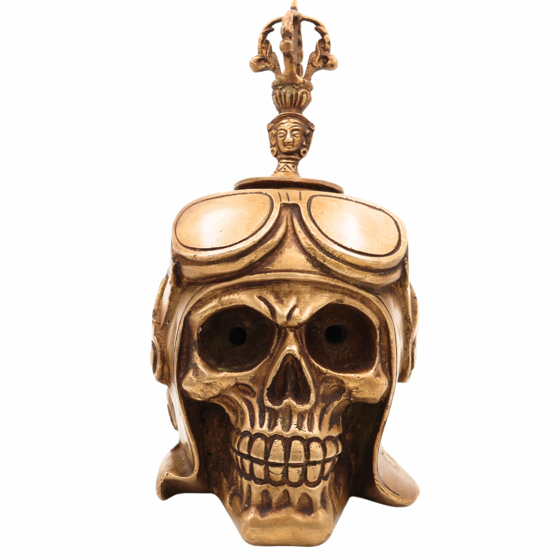 Handmade Brass Skull Pen Holder – Gothic Skeleton Head Pittal Pen Stand for Desk, Antique-Style Peetal Pencil Holder for Office & Home Decor,Gold, 8.5 Inch, 1 Piece