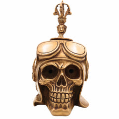 Handmade Brass Skull Pen Holder – Gothic Skeleton Head Pittal Pen Stand for Desk, Antique-Style Peetal Pencil Holder for Office & Home Decor,Gold, 8.5 Inch, 1 Piece