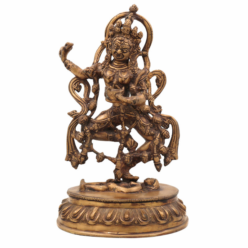 Brass Kapali Kali Idol | Buddhist Tantra Kali Murti | Smashana Bhairavi | Ugra Mahakali Statue for Puja, Decor & Meditation,Gold, 13 Inch, 1 Piece