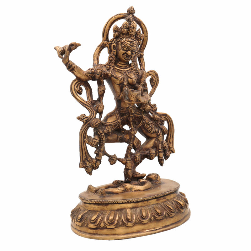Brass Kapali Kali Idol | Buddhist Tantra Kali Murti | Smashana Bhairavi | Ugra Mahakali Statue for Puja, Decor & Meditation,Gold, 13 Inch, 1 Piece