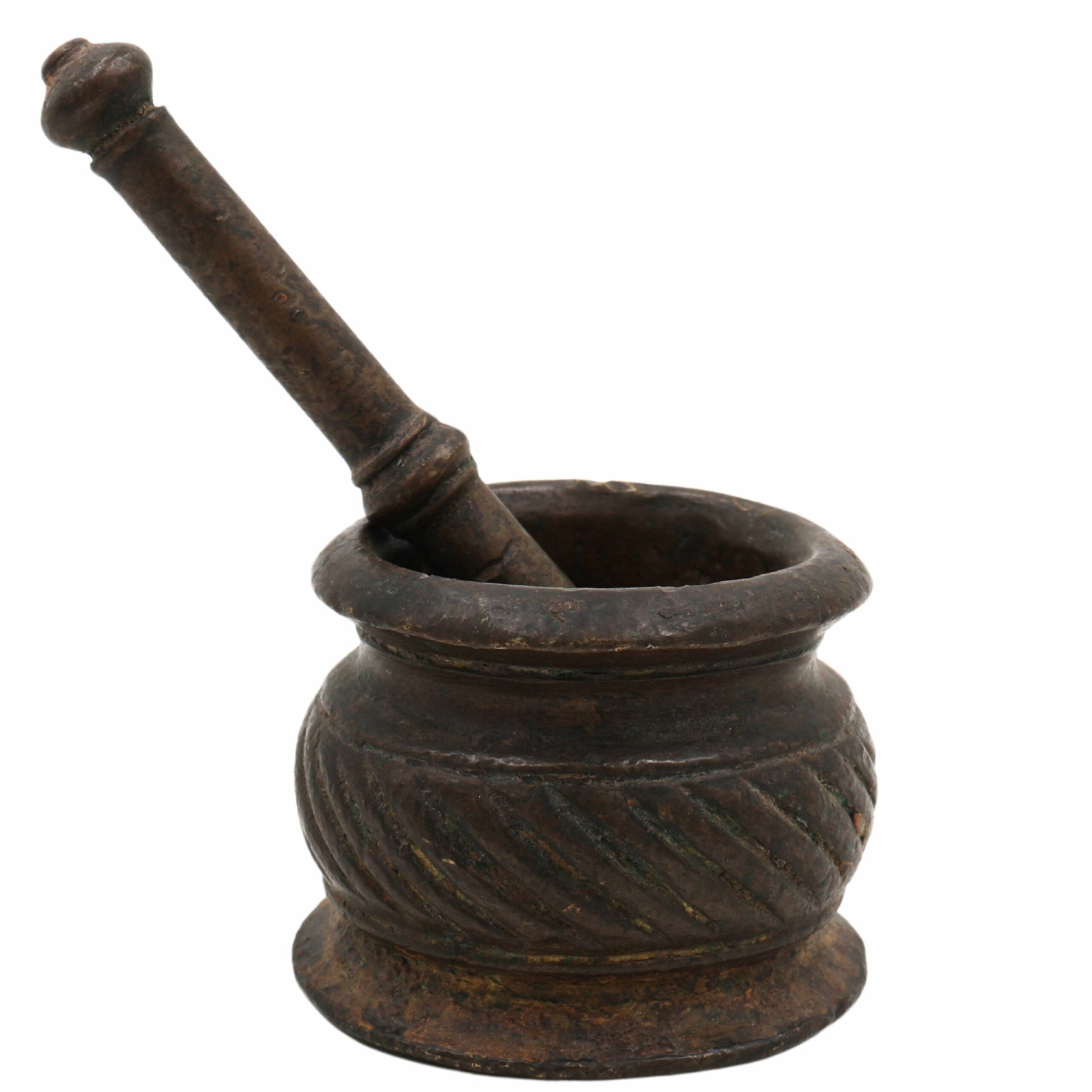 Bhunes Brass Vintage Mortar & Pestle – Antique Okhal Aur Moosal, Traditional Okhalee For Kitchen & Herbal Grinding,Brown, 2 Inch, 1 Piece