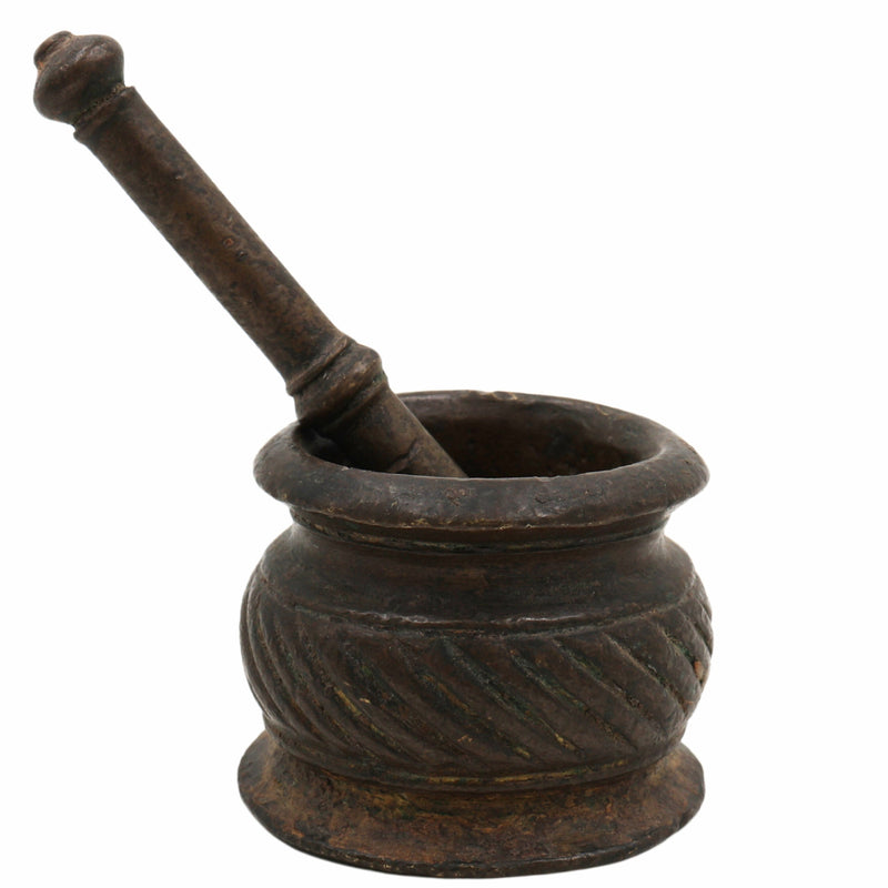 Bhunes Brass Vintage Mortar & Pestle – Antique Okhal Aur Moosal, Traditional Okhalee For Kitchen & Herbal Grinding,Brown, 2 Inch, 1 Piece