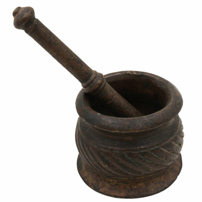 Bhunes Brass Vintage Mortar & Pestle – Antique Okhal Aur Moosal, Traditional Okhalee For Kitchen & Herbal Grinding,Brown, 2 Inch, 1 Piece