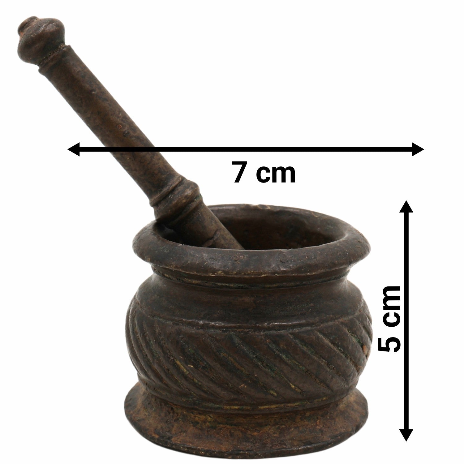 Bhunes Brass Vintage Mortar & Pestle – Antique Okhal Aur Moosal, Traditional Okhalee For Kitchen & Herbal Grinding,Brown, 2 Inch, 1 Piece