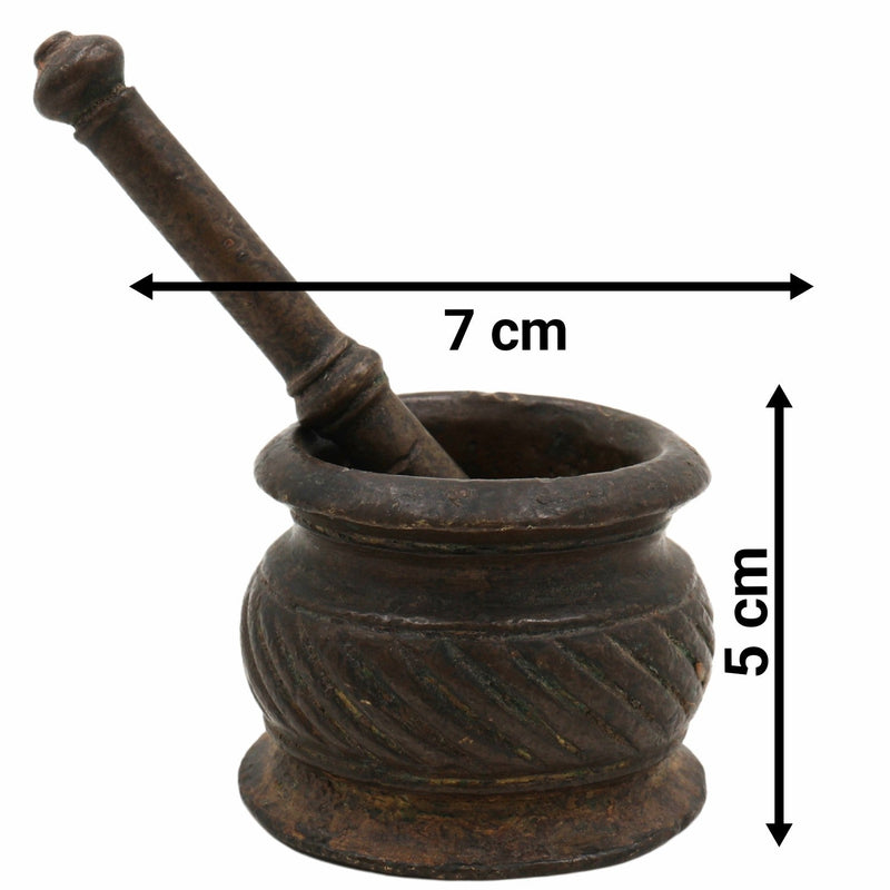 Bhunes Brass Vintage Mortar & Pestle – Antique Okhal Aur Moosal, Traditional Okhalee For Kitchen & Herbal Grinding,Brown, 2 Inch, 1 Piece