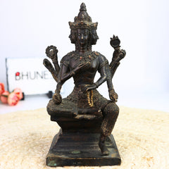 Brass Chaturmukha Brahma Idol – Handcrafted Peetal Murti of Vedanatha Prajapati for Puja, Home Temple & Vastu Decor,Black, 8.5 Inch, 1 Piece