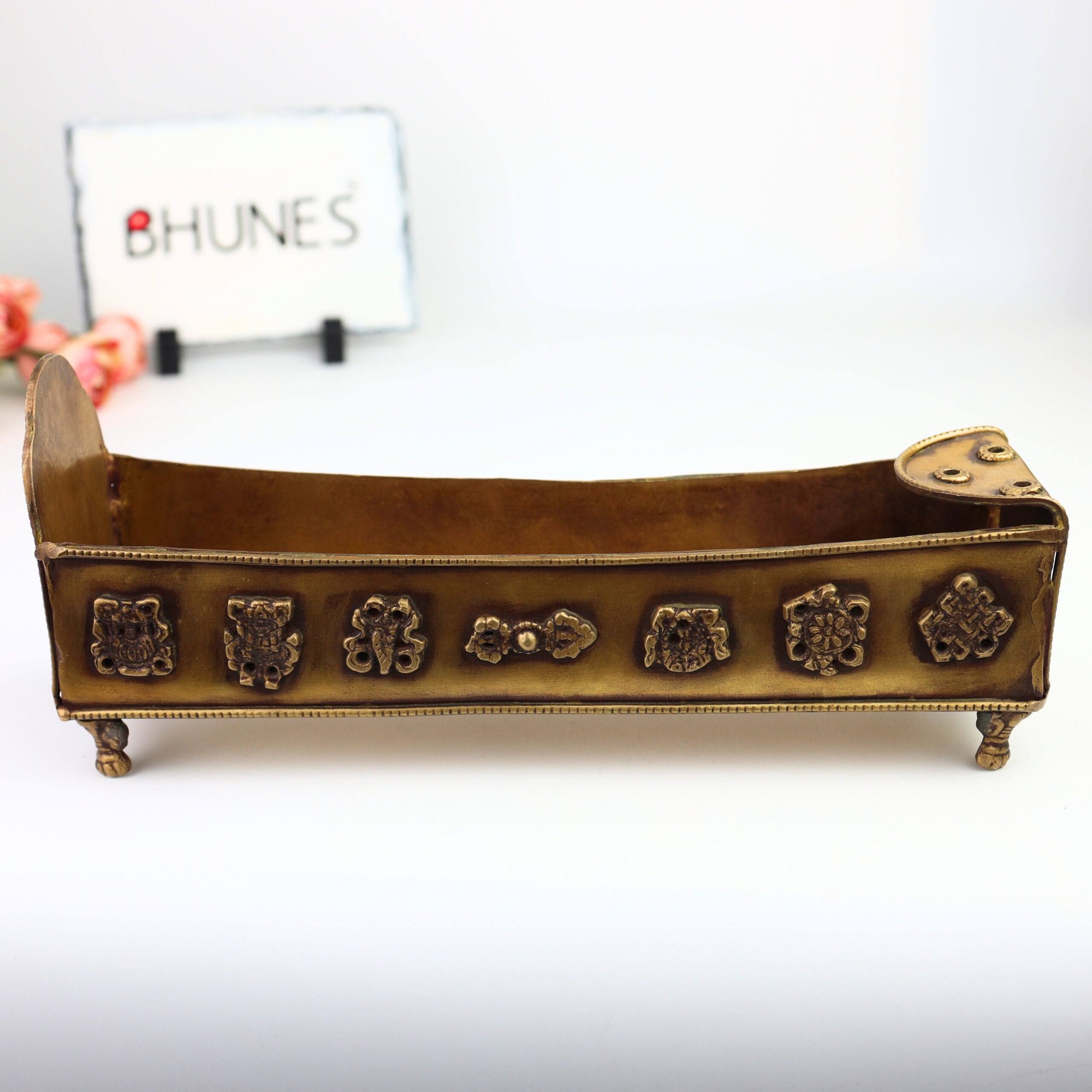 Bhunes Brass Incense Burner, Traditional Dhoop Dhani & Agarbatti Holder For Pooja & Aromatherapy,Gold, 4.5 Inch, 1 Piece