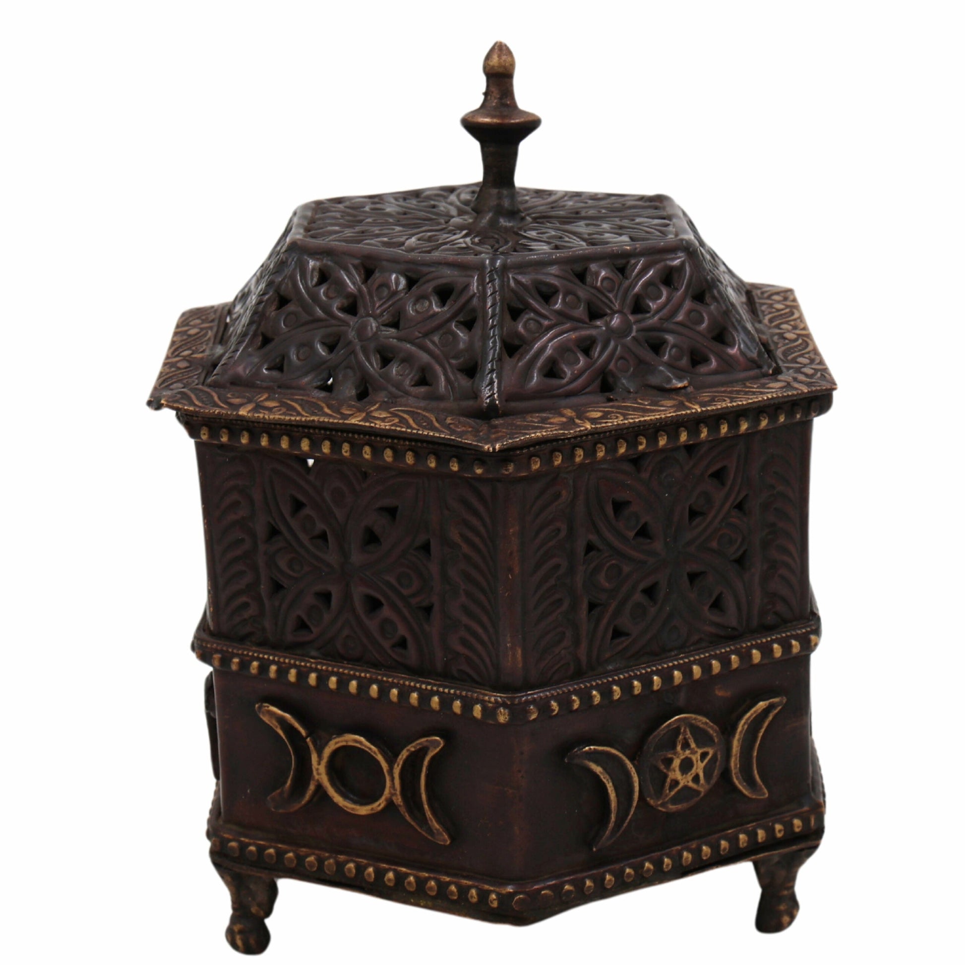 Bhunes Brass Incense Burner, Traditional Dhoop Burner & Dhup Dhani For Home, Islamic Incense Offering,Brown, 6.5 Inch, 1 Piece