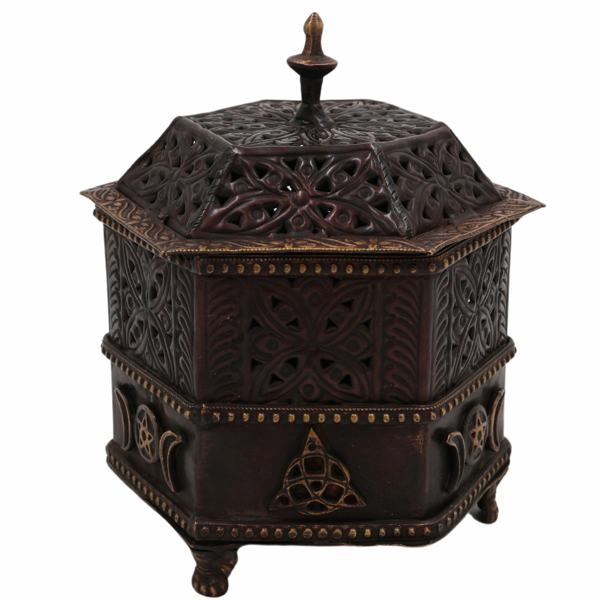 Bhunes Brass Incense Burner, Traditional Dhoop Burner & Dhup Dhani For Home, Islamic Incense Offering,Brown, 6.5 Inch, 1 Piece