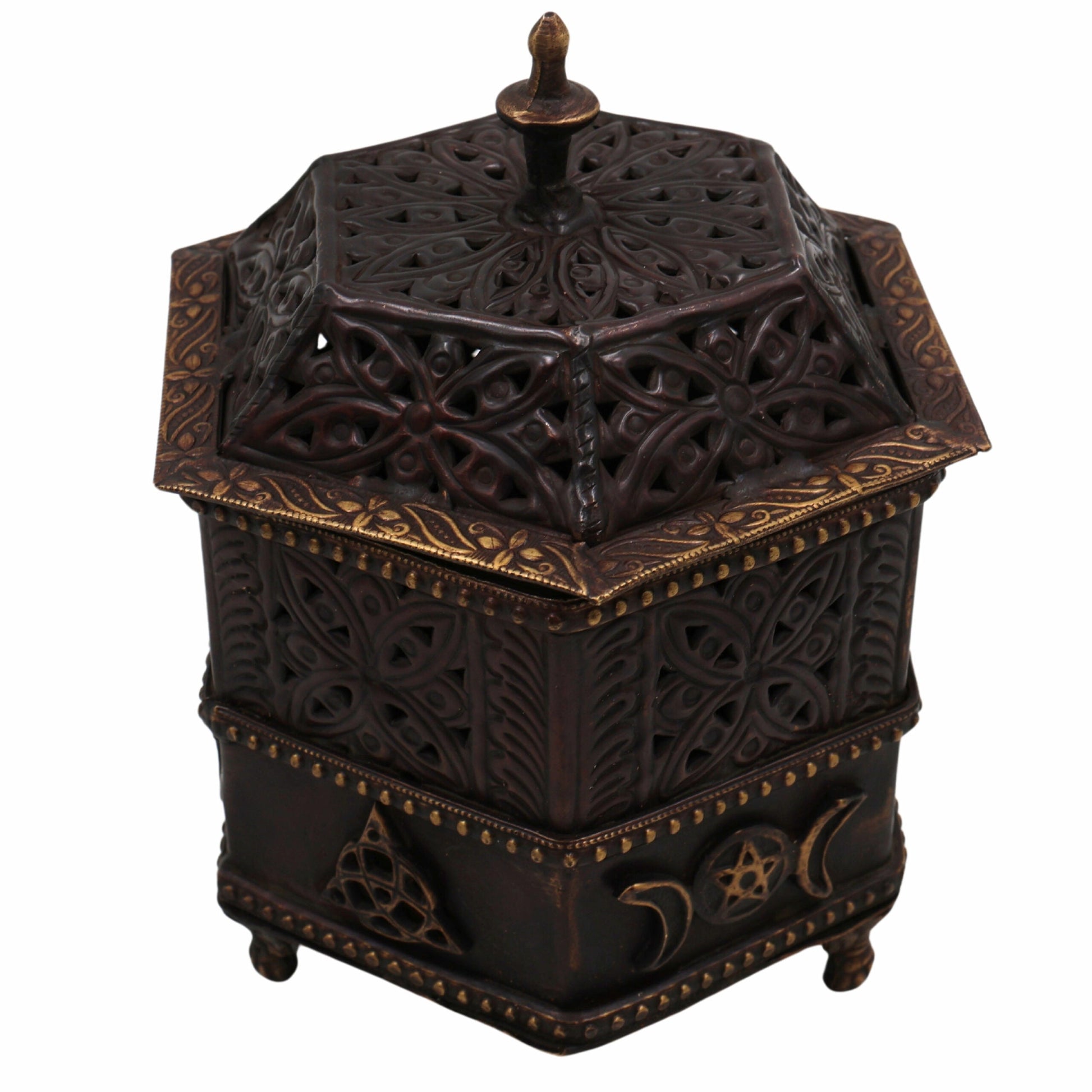 Bhunes Brass Incense Burner, Traditional Dhoop Burner & Dhup Dhani For Home, Islamic Incense Offering,Brown, 6.5 Inch, 1 Piece