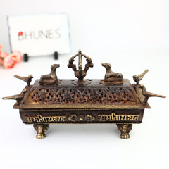 Bhunes Brass Incense Burner, Traditional Dhoop Dhani & Agarbatti Holder For Pooja & Aromatherapy,Brown, 4.5 Inch, 1 Piece