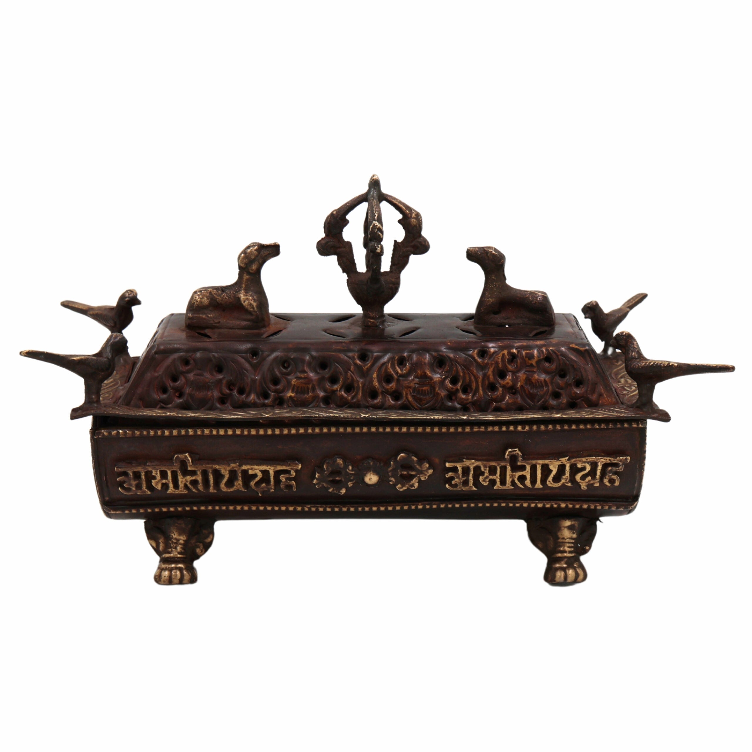 Bhunes Brass Incense Burner, Traditional Dhoop Dhani & Agarbatti Holder For Pooja & Aromatherapy,Brown, 4.5 Inch, 1 Piece
