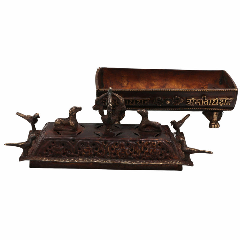 Bhunes Brass Incense Burner, Traditional Dhoop Dhani & Agarbatti Holder For Pooja & Aromatherapy,Brown, 4.5 Inch, 1 Piece
