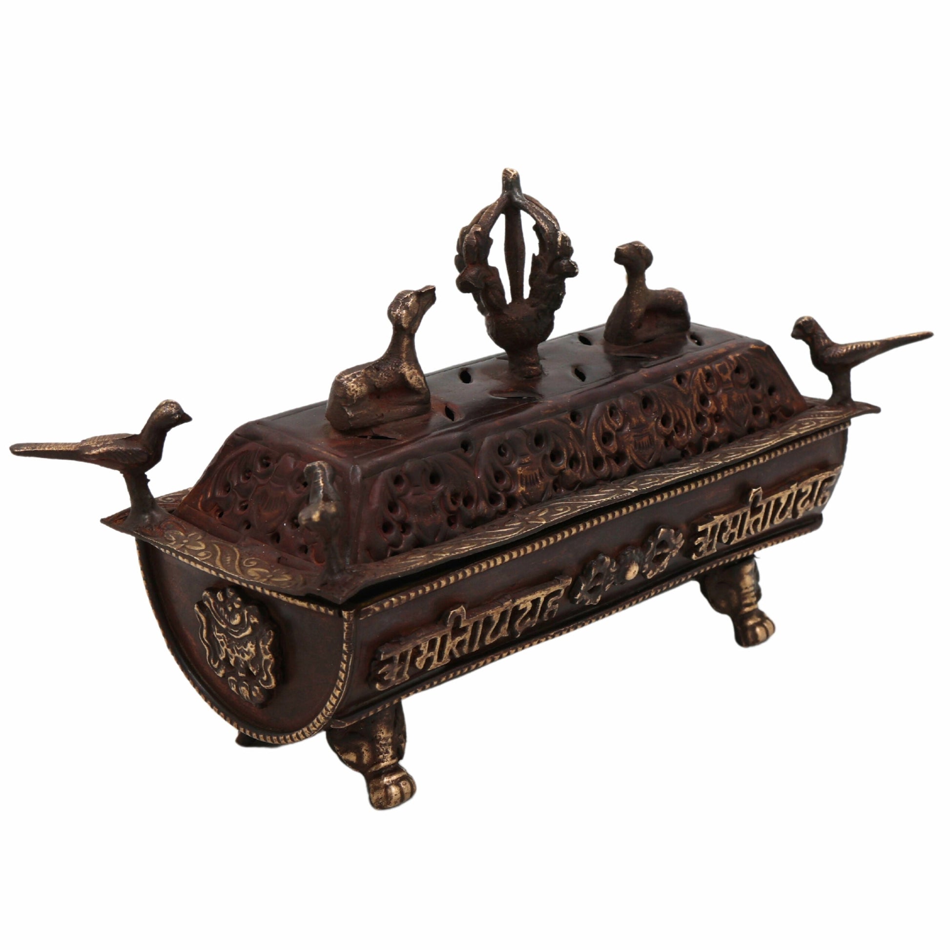 Bhunes Brass Incense Burner, Traditional Dhoop Dhani & Agarbatti Holder For Pooja & Aromatherapy,Brown, 4.5 Inch, 1 Piece