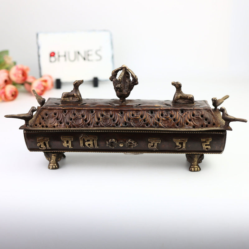 Bhunes Brass Incense Burner – Traditional Dhoop Dhani & Agarbatti Holder For Pooja & Aromatherapy,Brown, 4.5 Inch, 1 Piece