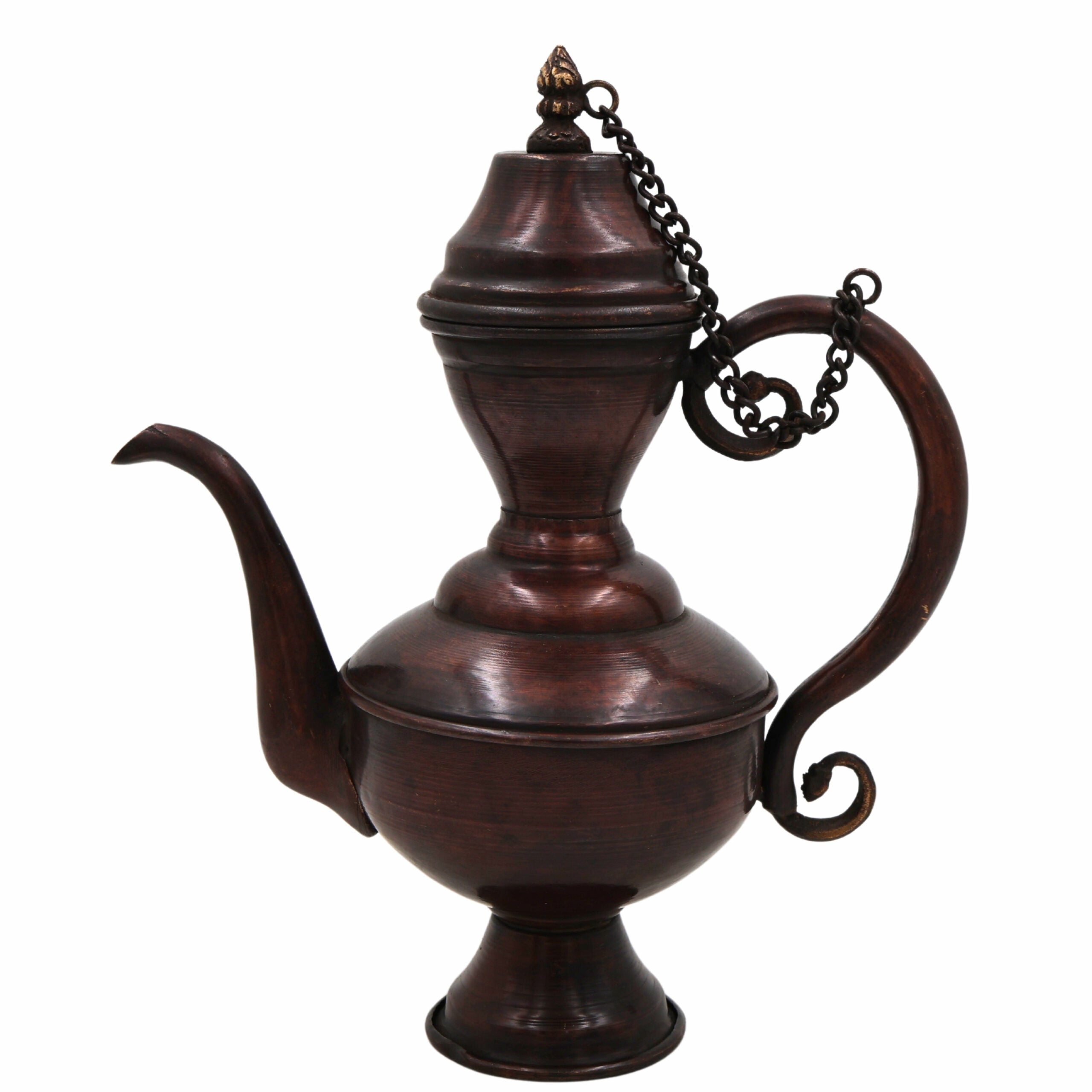Handmade Brass Peetal Kettle Idol | Traditional Pittal Tea Pot Surahi for , Decor & Gift | Vintage Indian Hitale Tambra Pittal Water Pot Murti,Brown, 9 Inch, 1 Piece