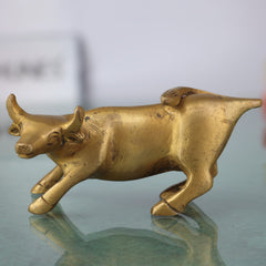 Handcrafted Brass Nandi Bull Sculpture | Vrishabha, Basava, Shiva Vahana Idol for Home, Temple & Vastu,Gold, 2.5 Inch, 1 Piece