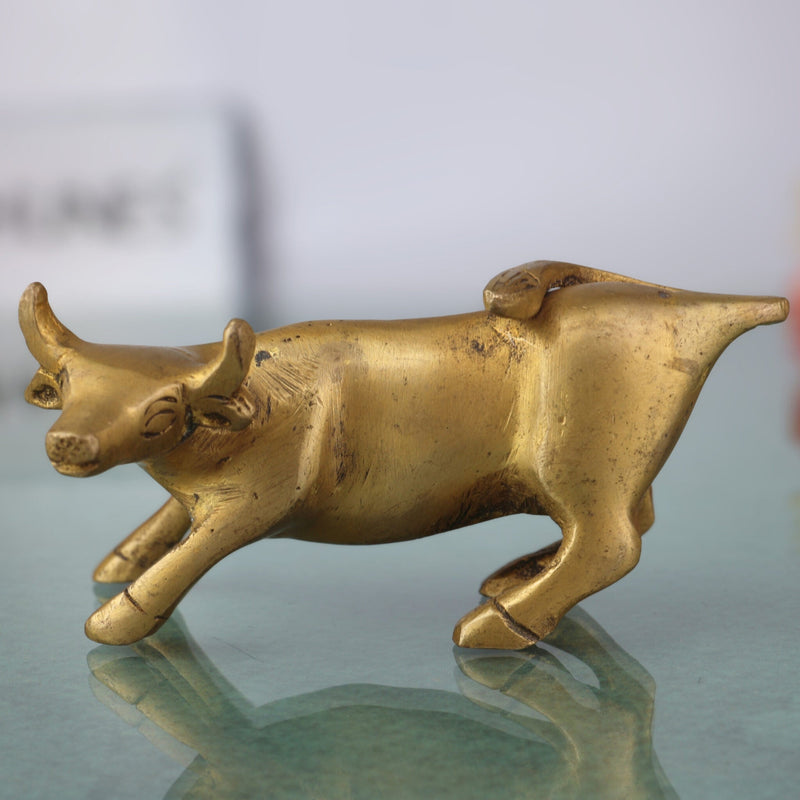 Handcrafted Brass Nandi Bull Sculpture | Vrishabha, Basava, Shiva Vahana Idol for Home, Temple & Vastu,Gold, 2.5 Inch, 1 Piece