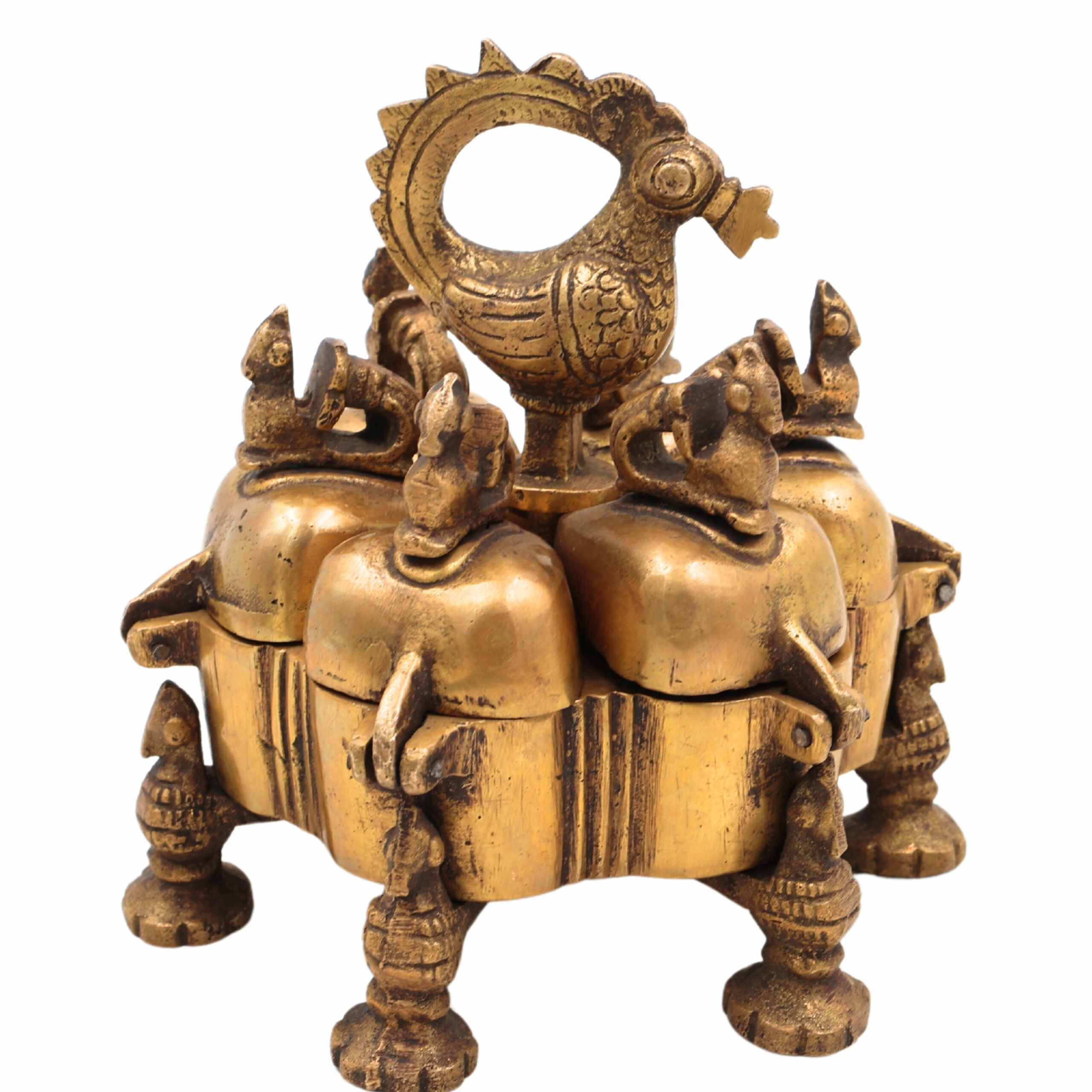 Bhunes Brass Decorative Boxes, Box, Multipurpose Boxes, Sindoor Boxes, Sindhur Box, Antique, Box,Gold, 4.5 Inch, 1 Piece