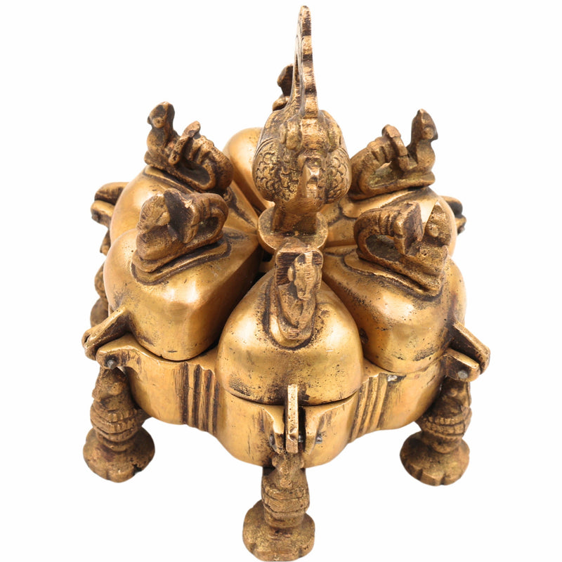 Bhunes Brass Decorative Boxes, Box, Multipurpose Boxes, Sindoor Boxes, Sindhur Box, Antique, Box,Gold, 4.5 Inch, 1 Piece