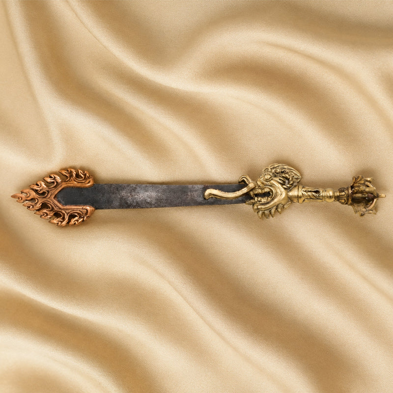 Brass Phurba Vajra, Tibetan Dorje Kila Dagger, Vajrakilaya Pooja for Tantra, Feng Shui & Protection, 15.5 Inch, 1 Piece