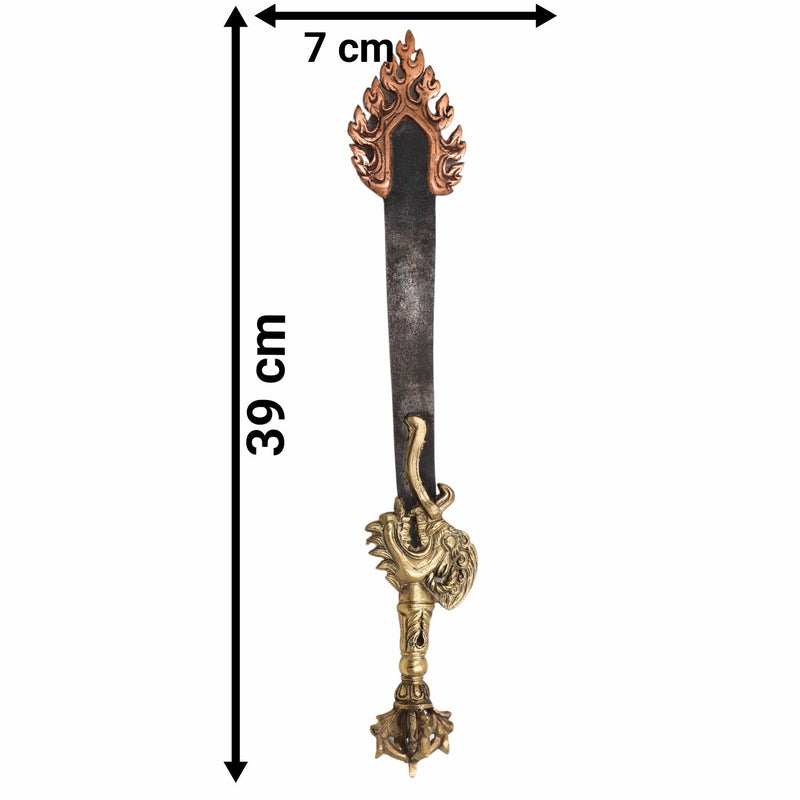 Brass Phurba Vajra, Tibetan Dorje Kila Dagger, Vajrakilaya Pooja for Tantra, Feng Shui & Protection, 15.5 Inch, 1 Piece