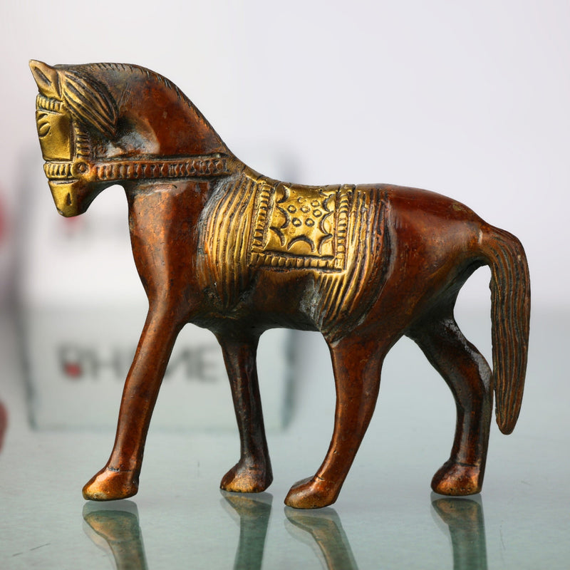 Handcrafted Brass Horse Idol – Marwari, Kathiawari, Ashwa, Ghoda Statue for Home, Office, Temple Decor, Vastu & Feng Shui Showpiece,Brown, 3.5 Inch, 1 Piece