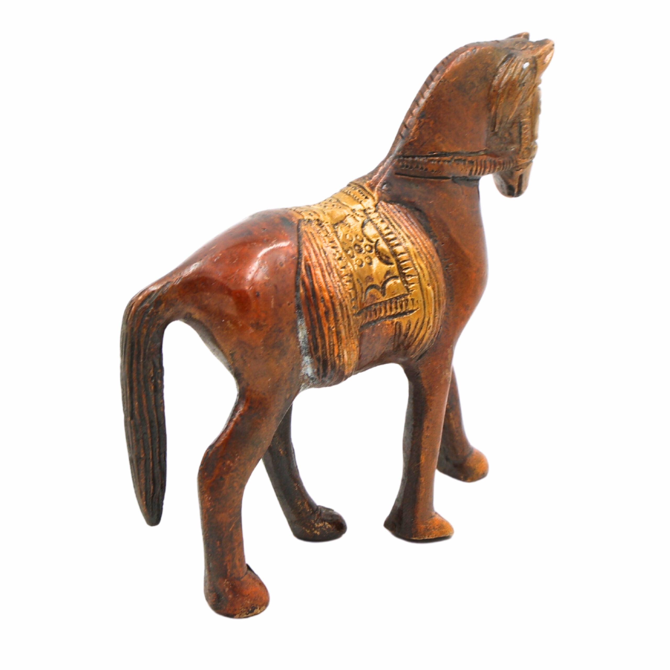 Handcrafted Brass Horse Idol – Marwari, Kathiawari, Ashwa, Ghoda Statue for Home, Office, Temple Decor, Vastu & Feng Shui Showpiece,Brown, 3.5 Inch, 1 Piece