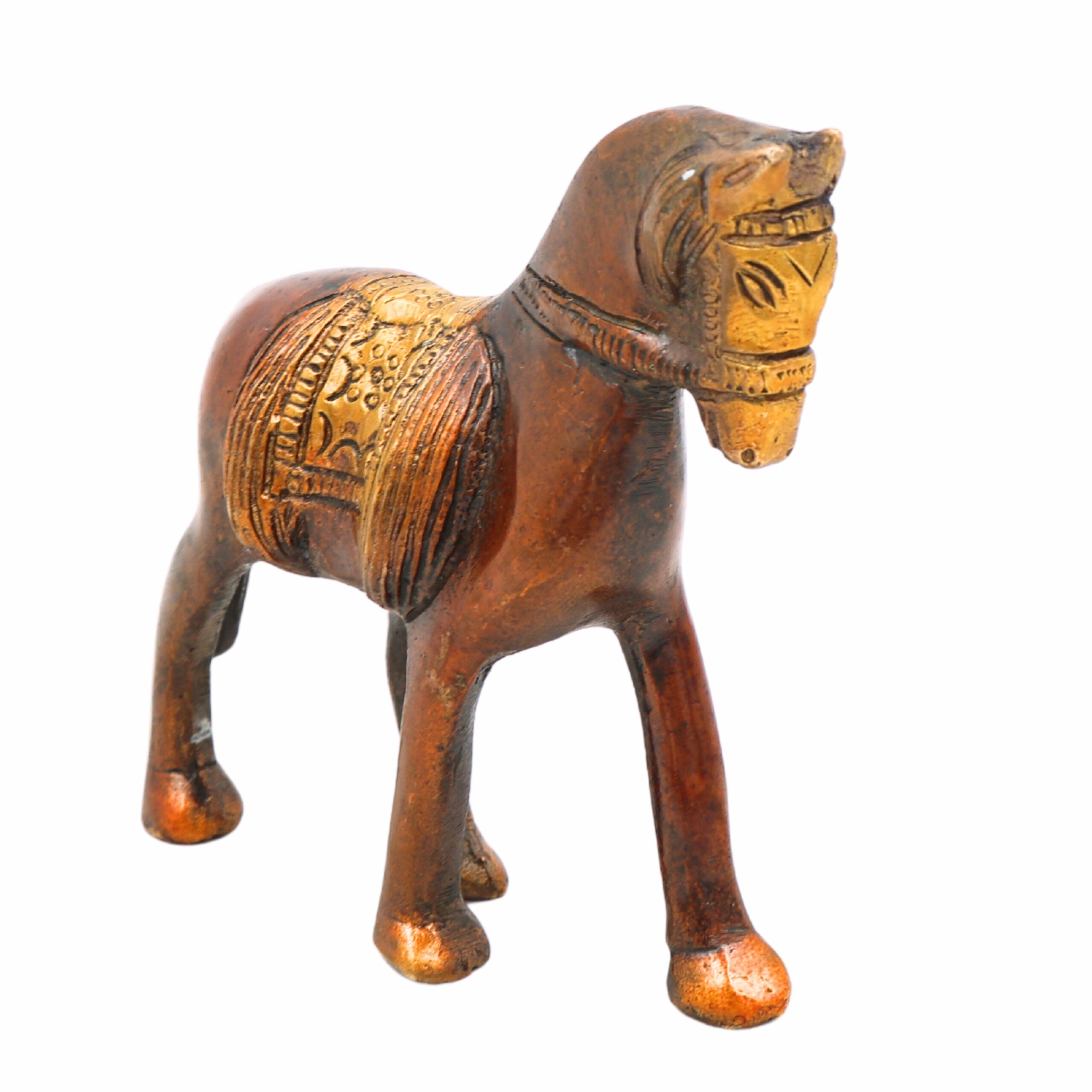 Handcrafted Brass Horse Idol – Marwari, Kathiawari, Ashwa, Ghoda Statue for Home, Office, Temple Decor, Vastu & Feng Shui Showpiece,Brown, 3.5 Inch, 1 Piece