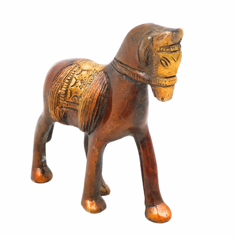 Handcrafted Brass Horse Idol – Marwari, Kathiawari, Ashwa, Ghoda Statue for Home, Office, Temple Decor, Vastu & Feng Shui Showpiece,Brown, 3.5 Inch, 1 Piece